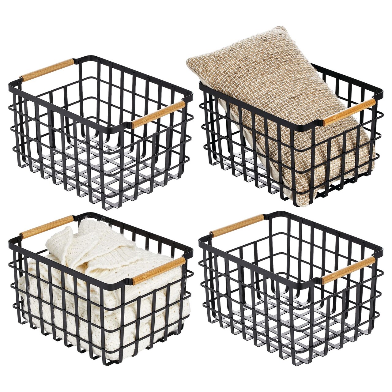 mDesign Metal Steel Wire Square Closet Storage Basket - 4 Pack